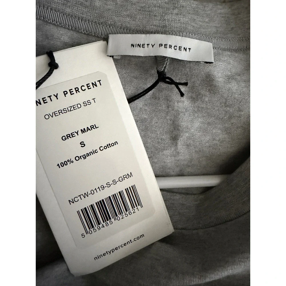 NINETY PERCENT Oversized Grey Marl Organic Cotton T Shirt Size S - Picture 4 of 8